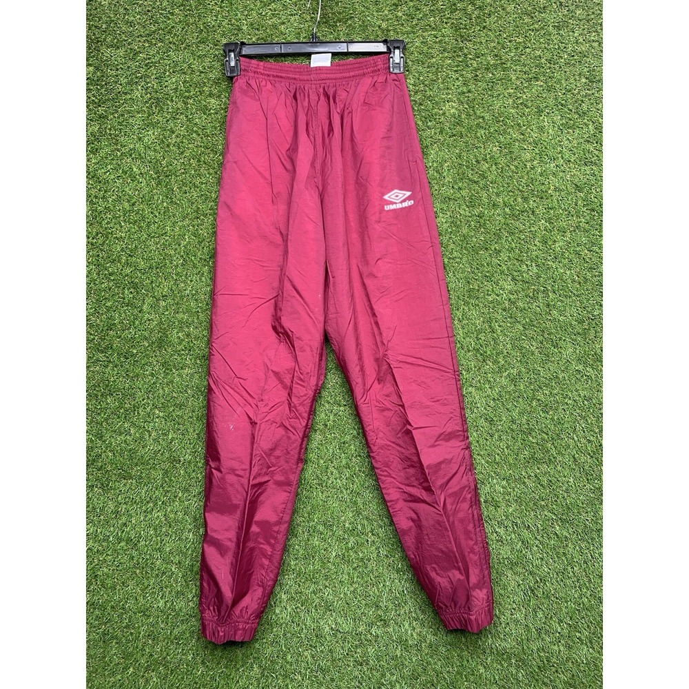 Vintage Umbro Nylon Lined Trackpants Sweatpants Mens Small 26x32 Maroon Sport